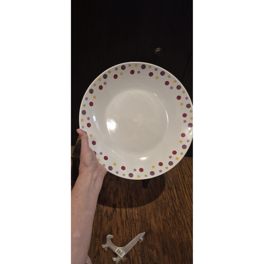 Pampered Chef LARGE ROUND SERVING Pasta Salad BOWL Simple Additions Dots 13.5"